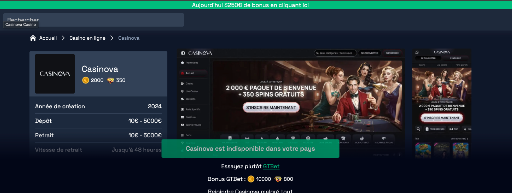 Aperçu officiel Casinova casino